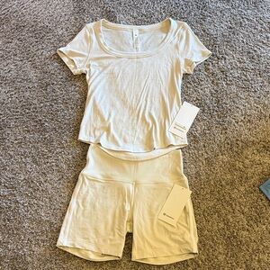 Lululemon Athletica Cream align, biker shorts and hold tight, scoop neck.